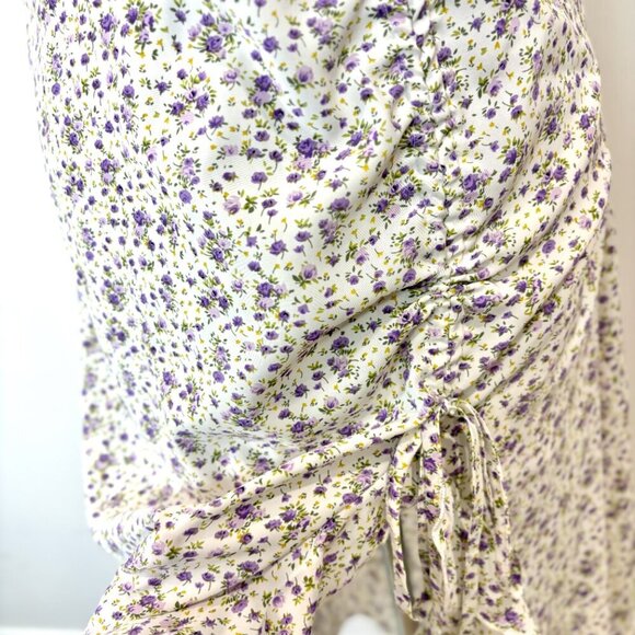 Riley Dress Floral White Midi Dress V-Neck Ruffle Trim sz XL - Picture 8 of 11